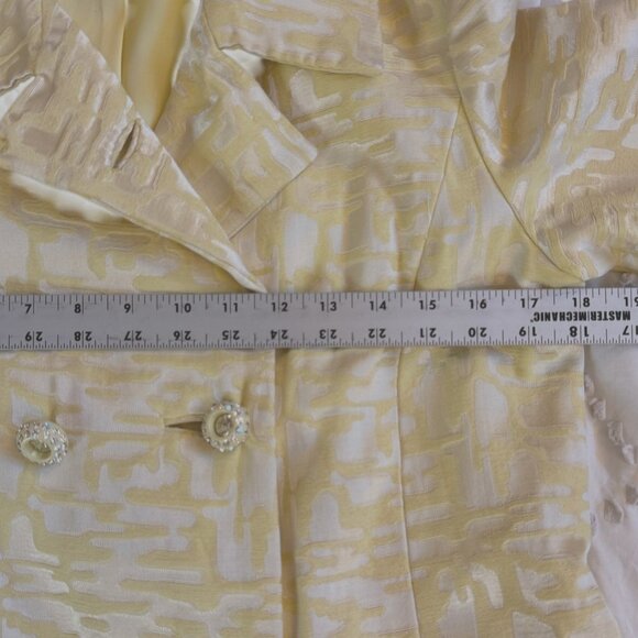 VTG‎ 60s Tapestry Pea Coat Butter Yellow Rhinestone Buttons Mod Old Money Luxury - Picture 10 of 12